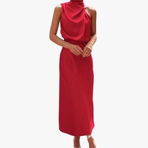 Sleeveless Draped Midi Dress in Red